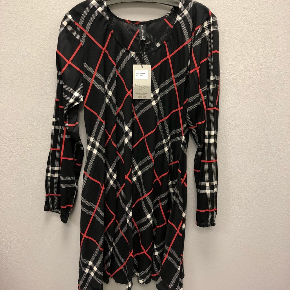 Top Rayon Tunic red/white/black plaid